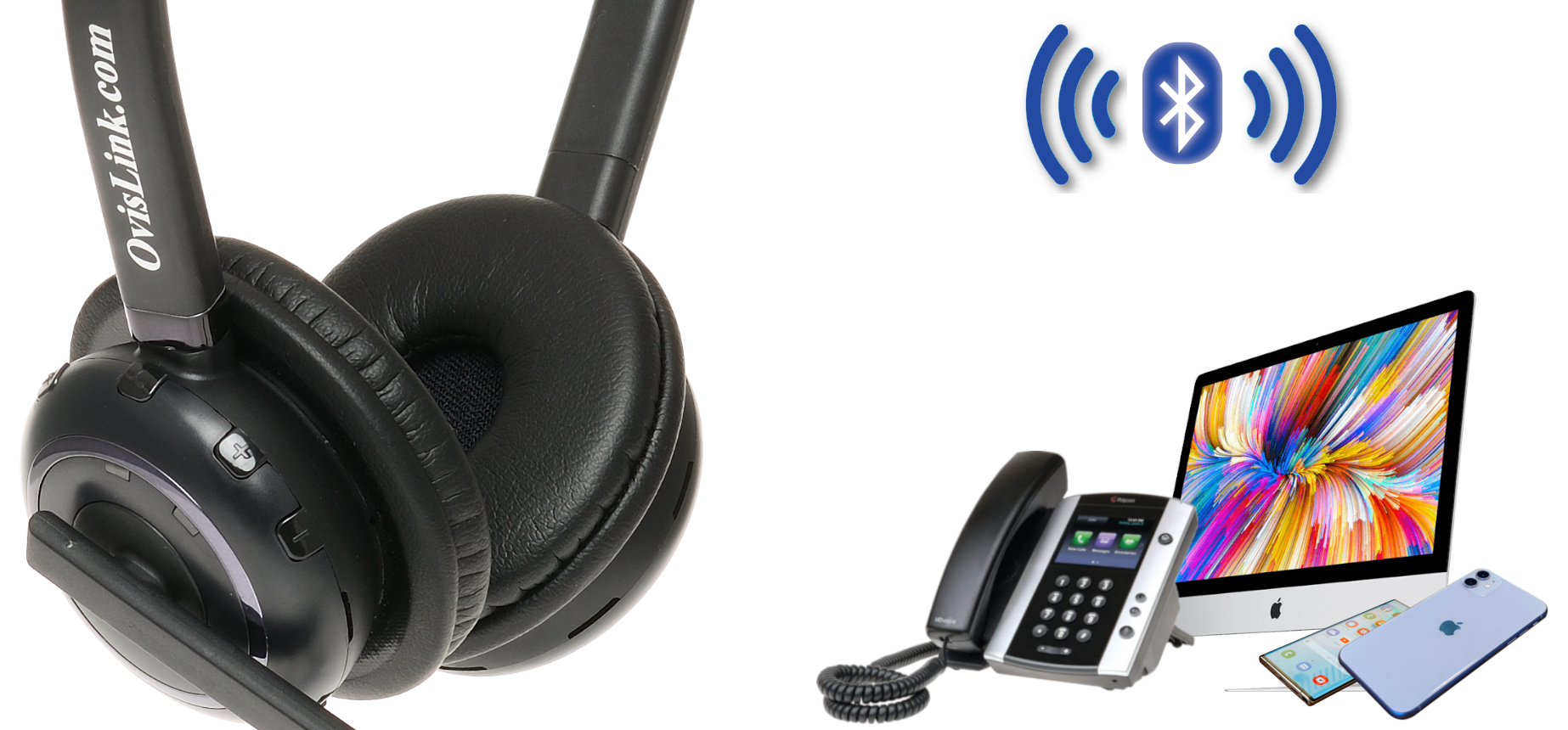 OvisLink wireless headset connects to desktop phone, cell phone and computer through Bluetooth