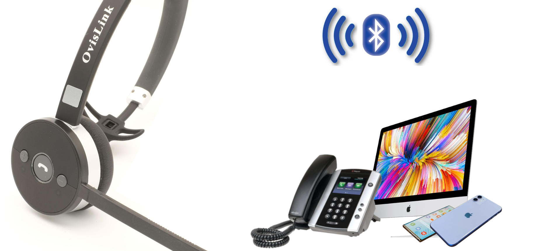 OvisLink wireless headset connects to desktop phone, cell phone and computer through Bluetooth