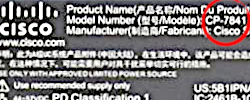 Cisco IP phone model number at the back of the phone