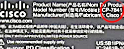 Cisco IP phone model number at the back of the phone