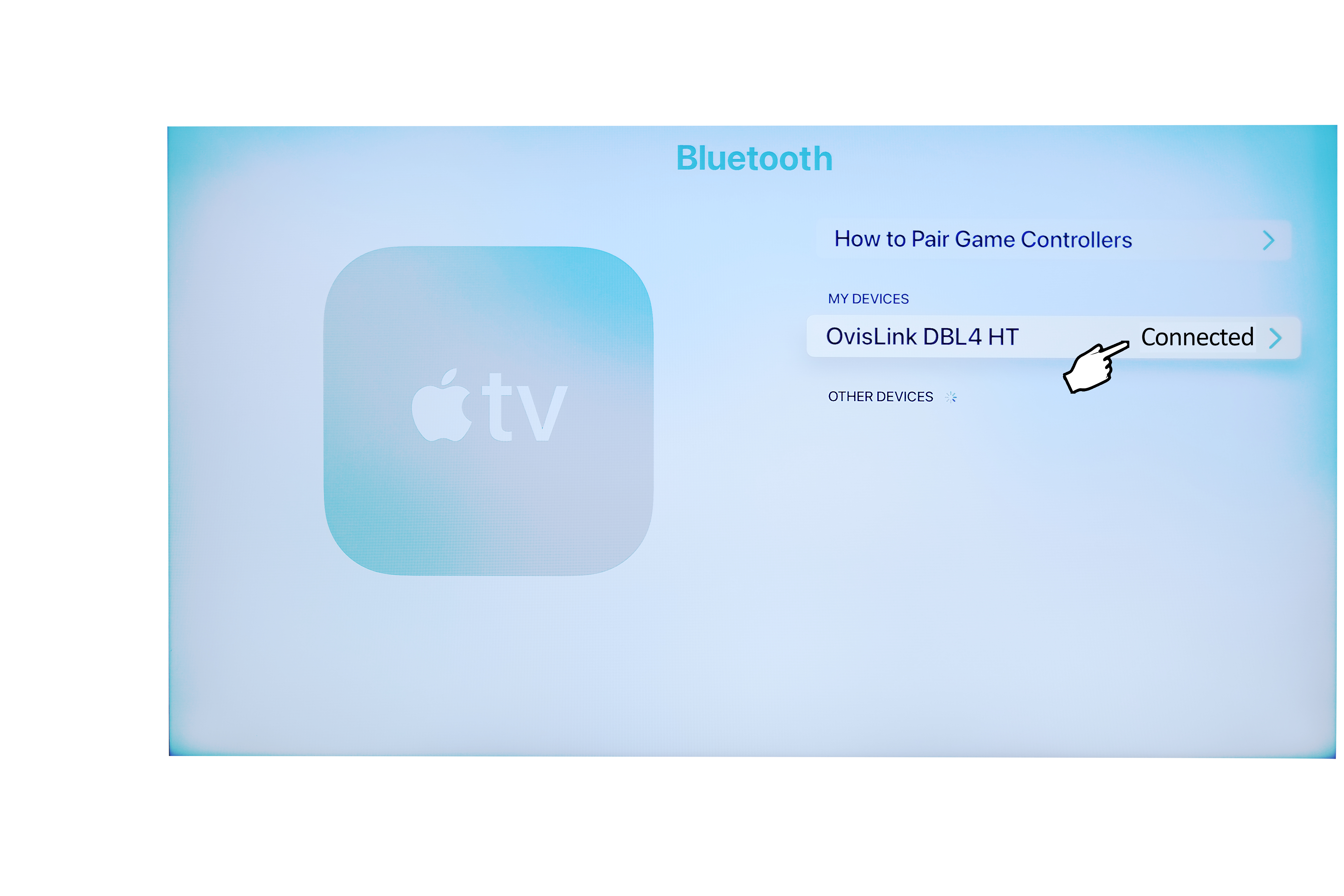 OvisLink Bluetooth headset connected to Apple TV
