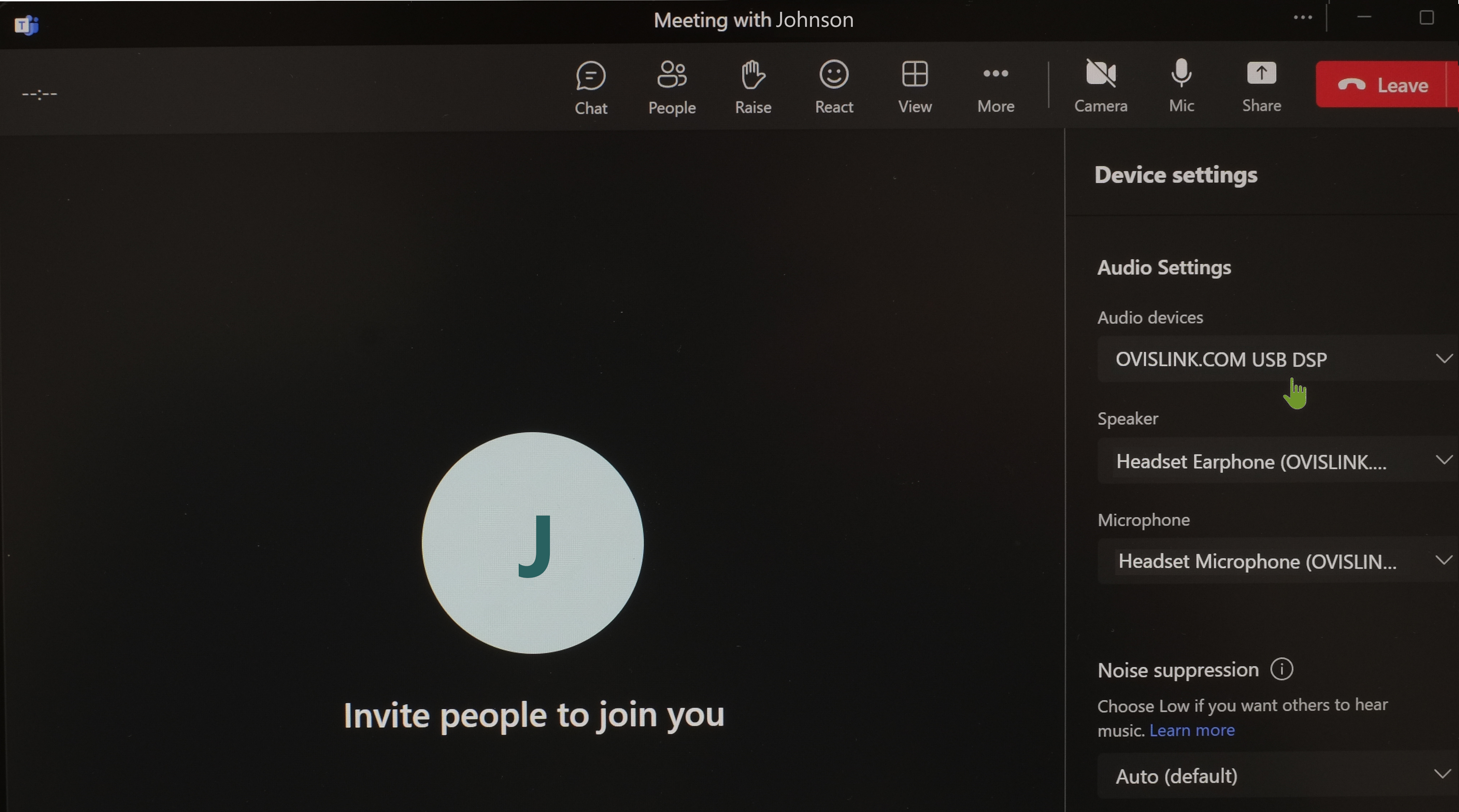 Sele OvisLink headset on Microsoft Teams Audio setting