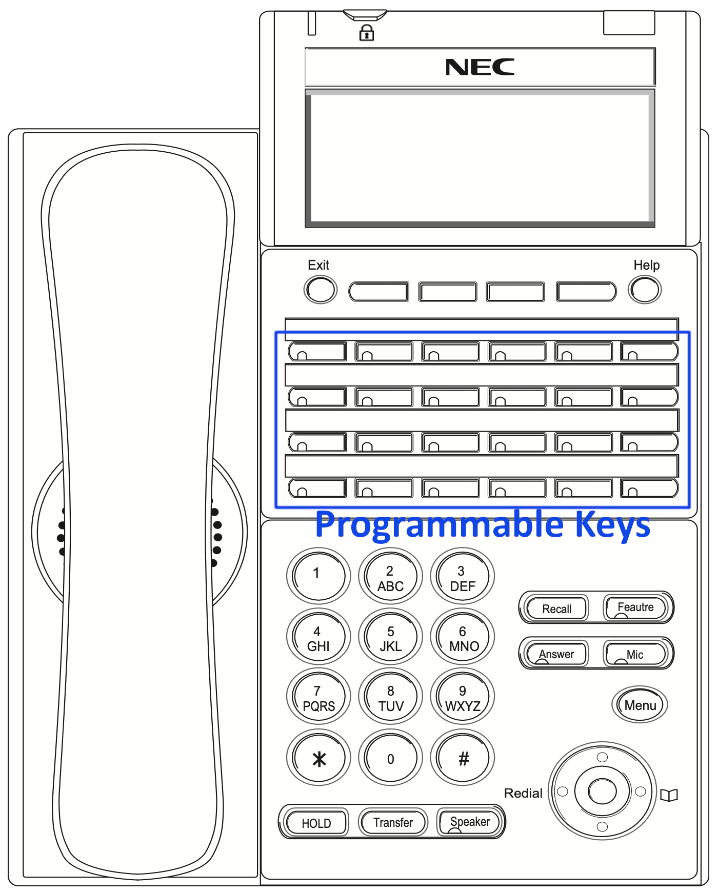 NEC DT730, DT800, DT920 Phone keypad layout