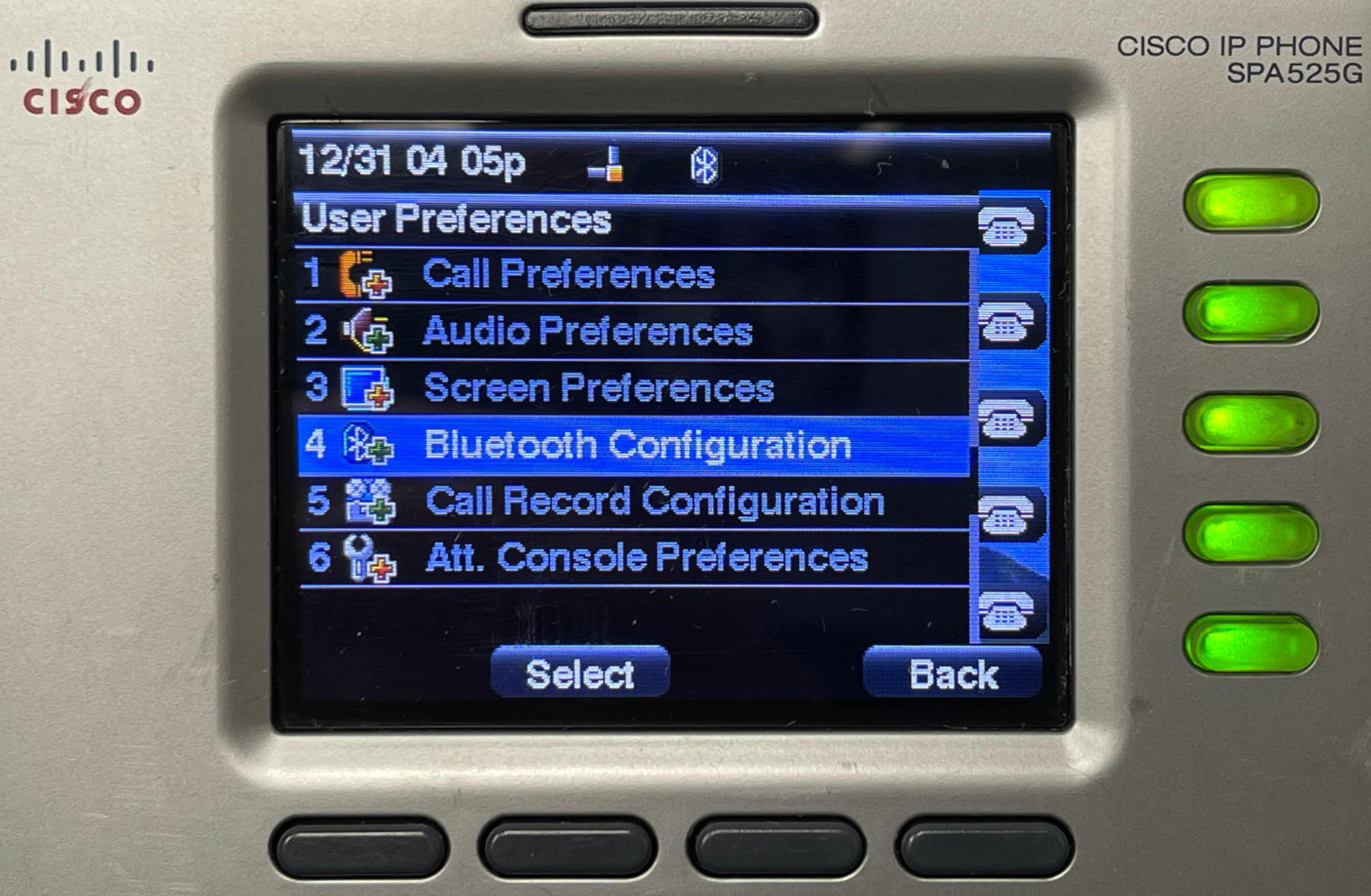 Cisco SPA 525G Bluetooth Configuration page