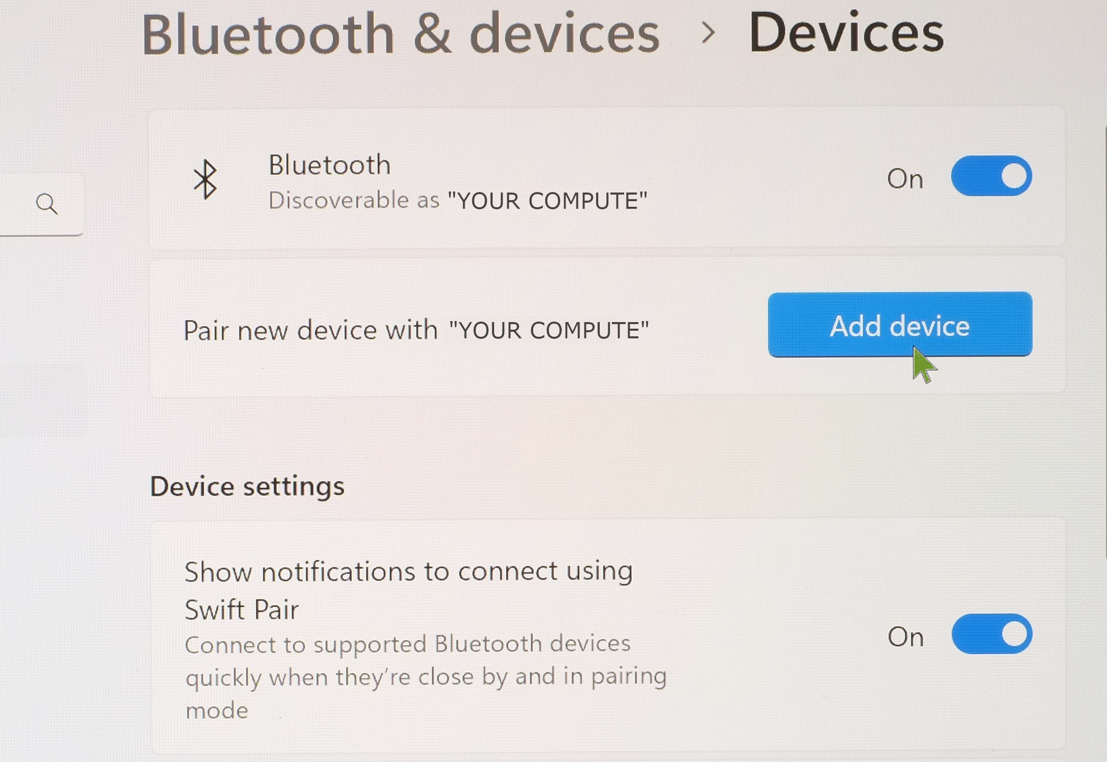 Bluetooth setting on Windows