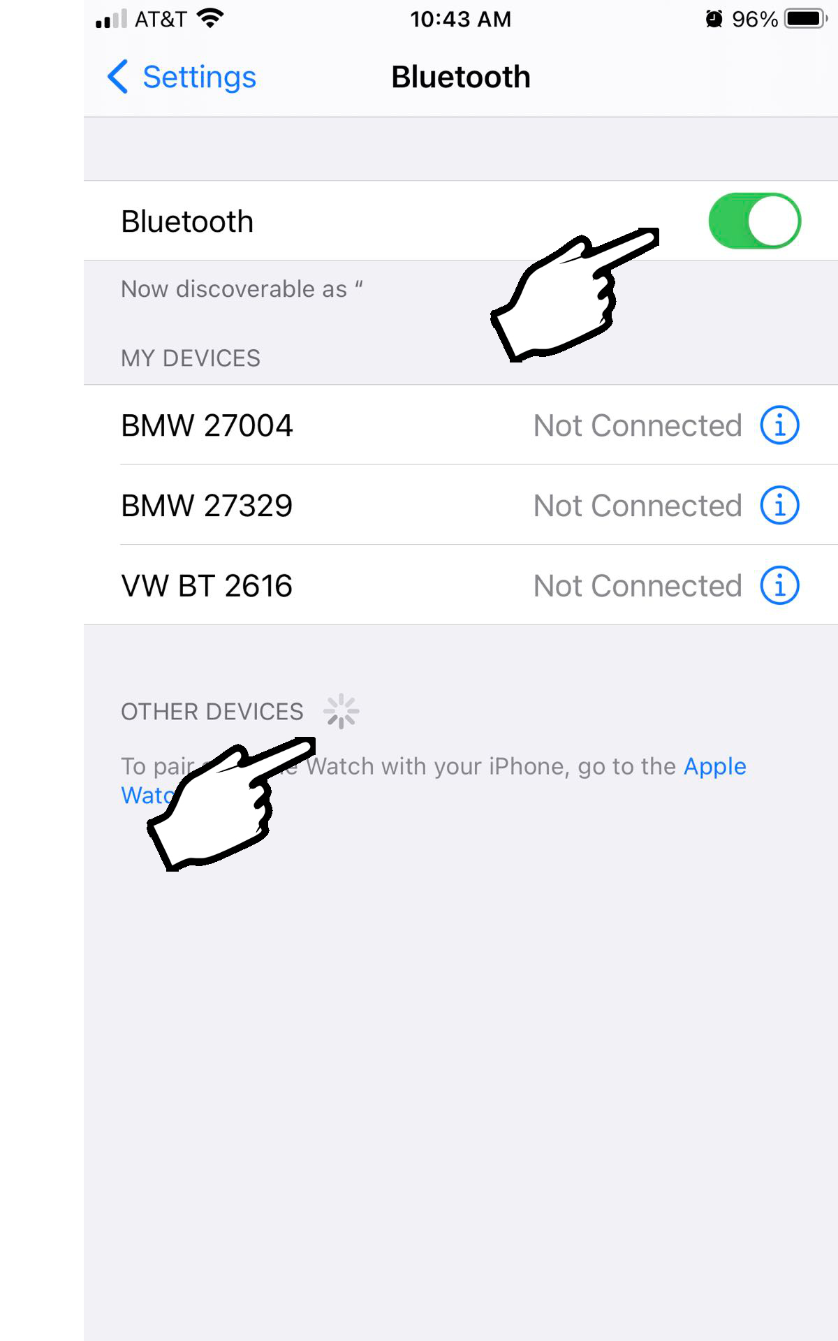 iPhone Bluetooth Setting Page